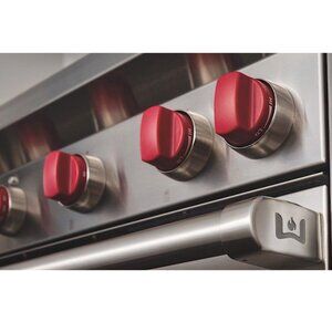 WOLF Stainless Steel and Red Metal Knob Kit for 48" and 60" Ranges - 14 Knobs